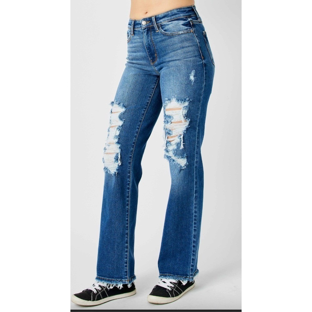 NWT Judy Blue Jeans Sz 31  Mid Rise Straight Distressed Stretchy Relaxed - Picture 4 of 13